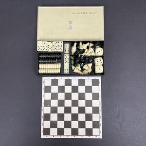 MCM HuK Switzerland Pocket Travel Size Magnetic Chess Checkers Dominoes Set